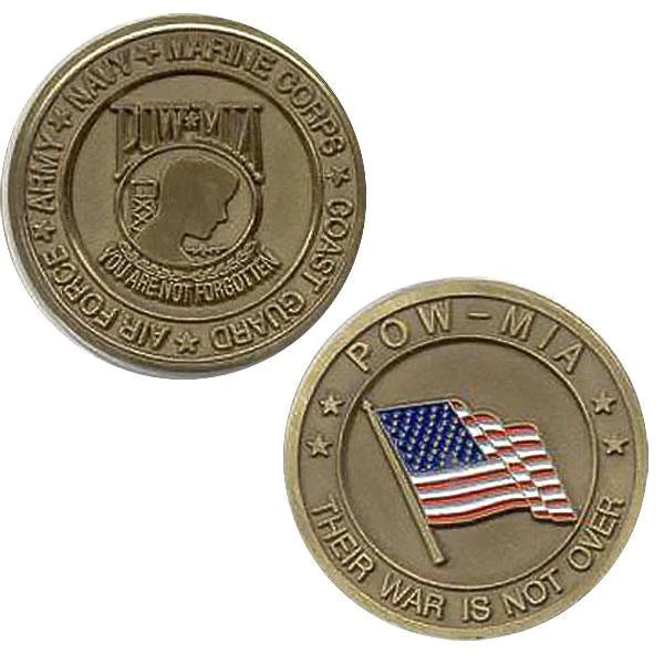 1-3/4" POW-MIA coin (their war is not over) with PVC sleeve Challenge Coins