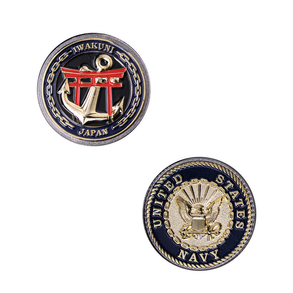 1.75" Navy Iwakuni Torri Gate With Anchor MC Spinner Coin Challenge Coins