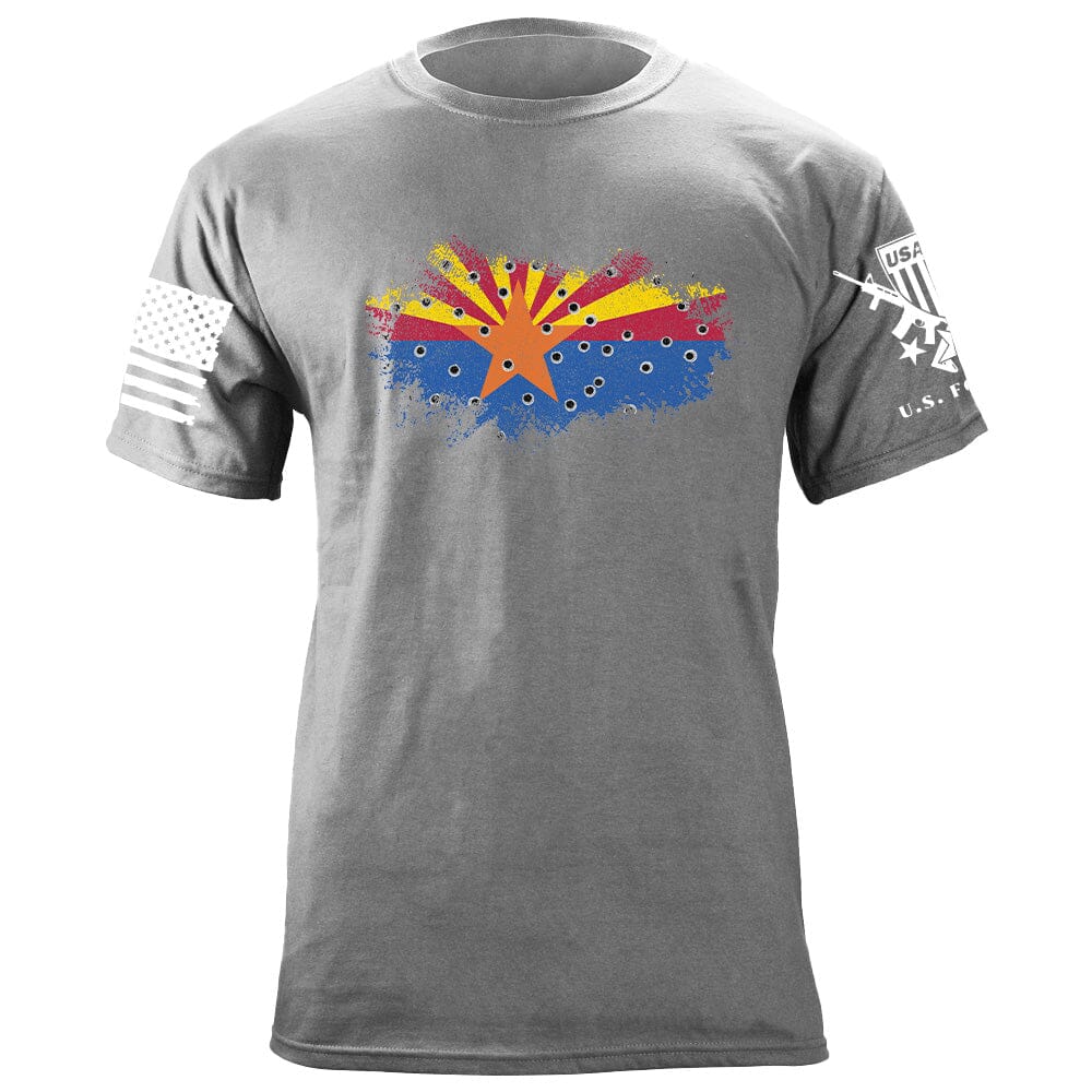 Bullet Hole Arizona Flag Ripped T-Shirt Shirts 87000-S-HG