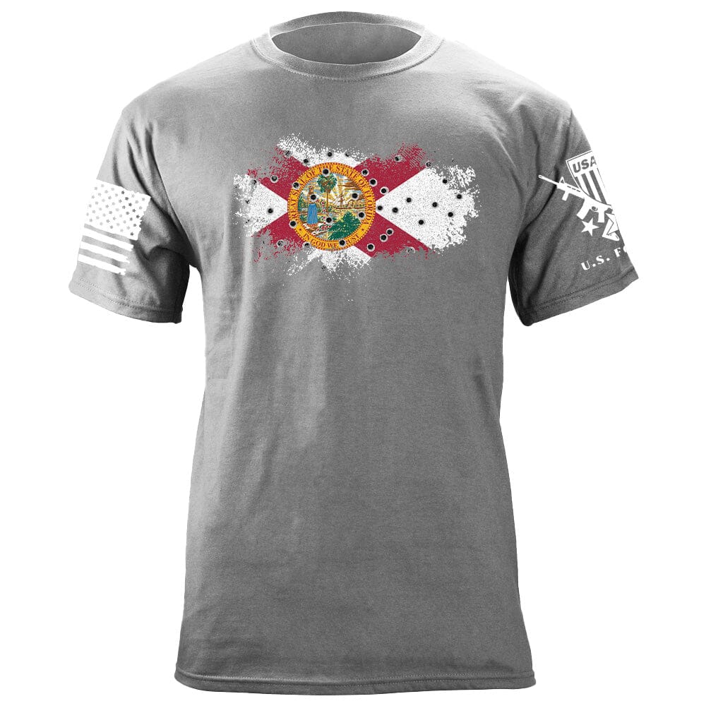 Bullet Hole Florida Flag Ripped T-Shirt Shirts 87004-S-HG