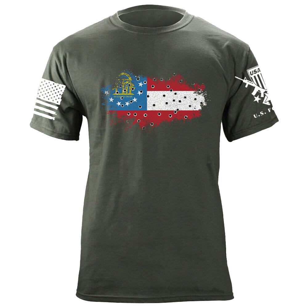 Bullet Hole Georgia Flag Ripped T-Shirt Shirts 87006-3XL-MG