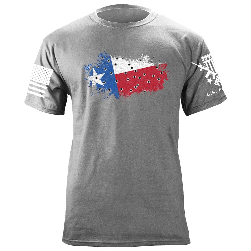 Bullet Hole Texas Flag Ripped T-Shirt Shirts 87001-S-HG