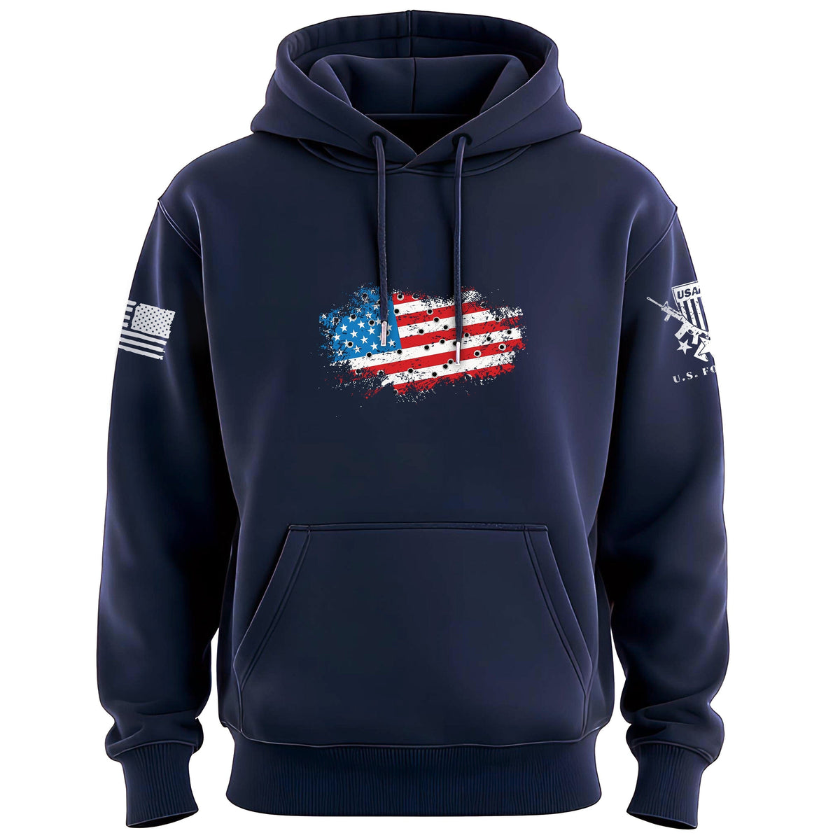 Bullet Hole USA Flag Ripped Hoodie Hoodies