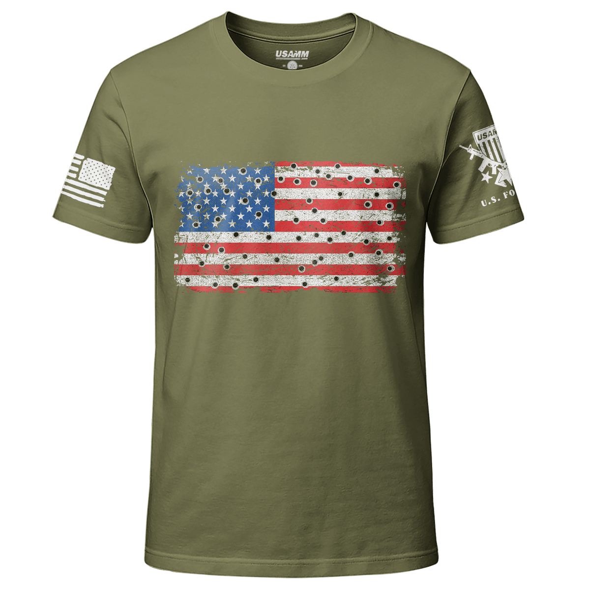 Bullet Hole USA Flag T-Shirt Shirts 87172-S-MG