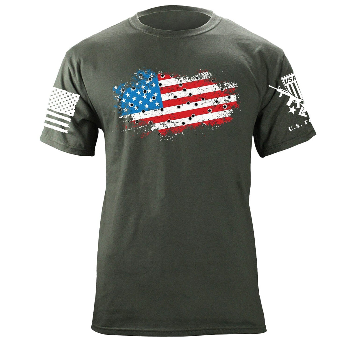Bullet Hole USA Flag Ripped T-Shirt Shirts 87174-S-MG