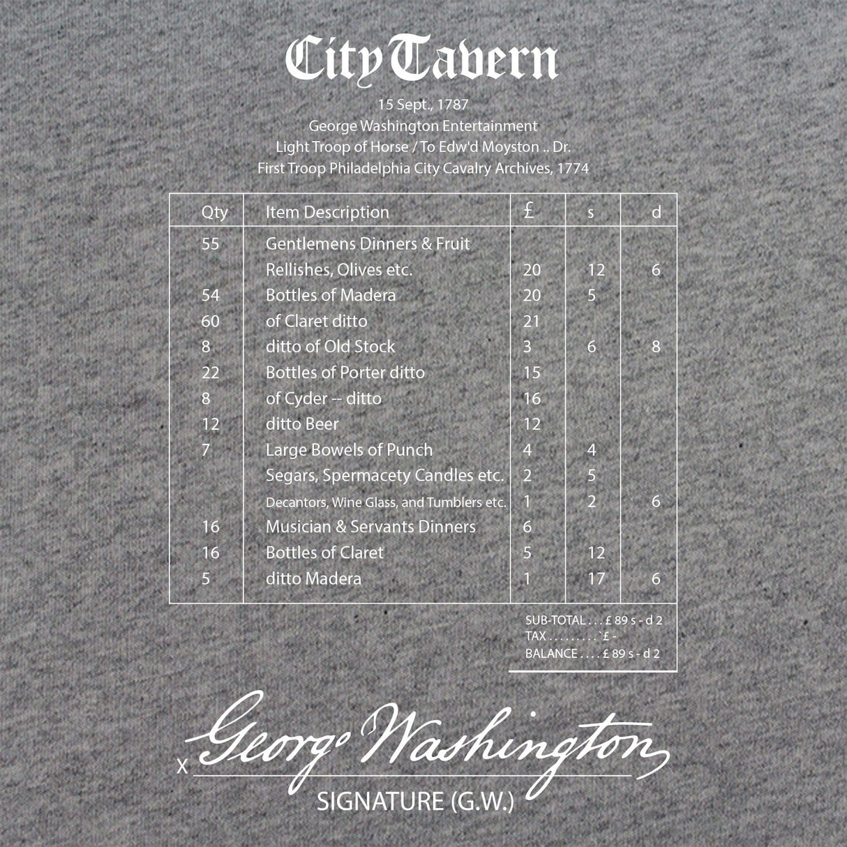 City Tavern Receipt T-Shirt Shirts