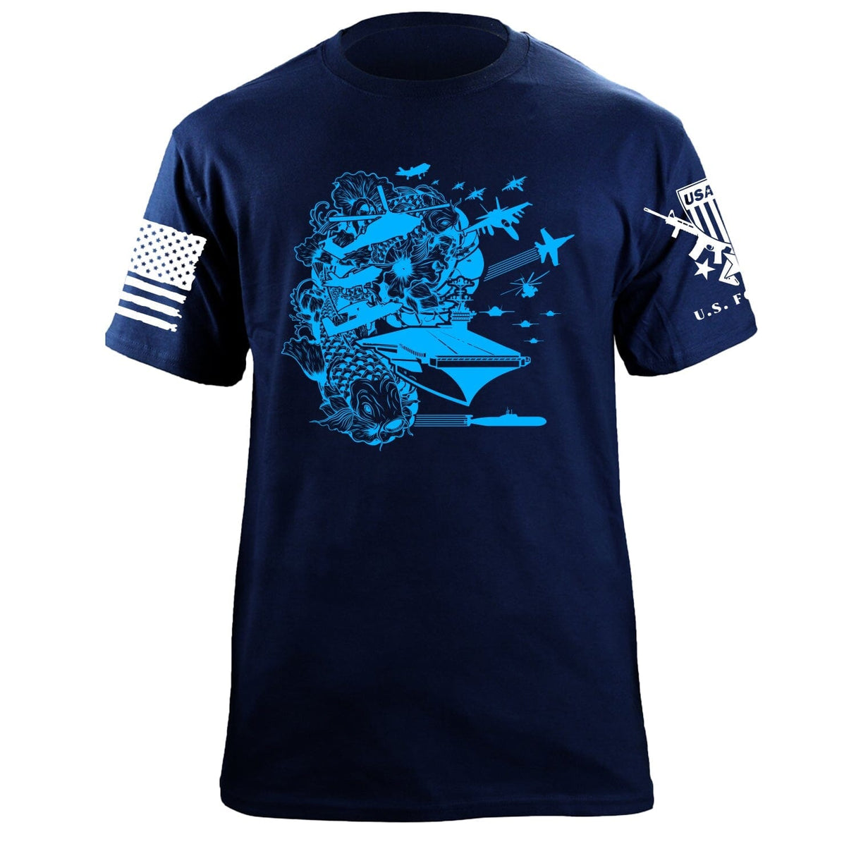 Cyberpunk Koi Design Carrier Battle Group T-Shirt Shirts 87204-S-NAVY