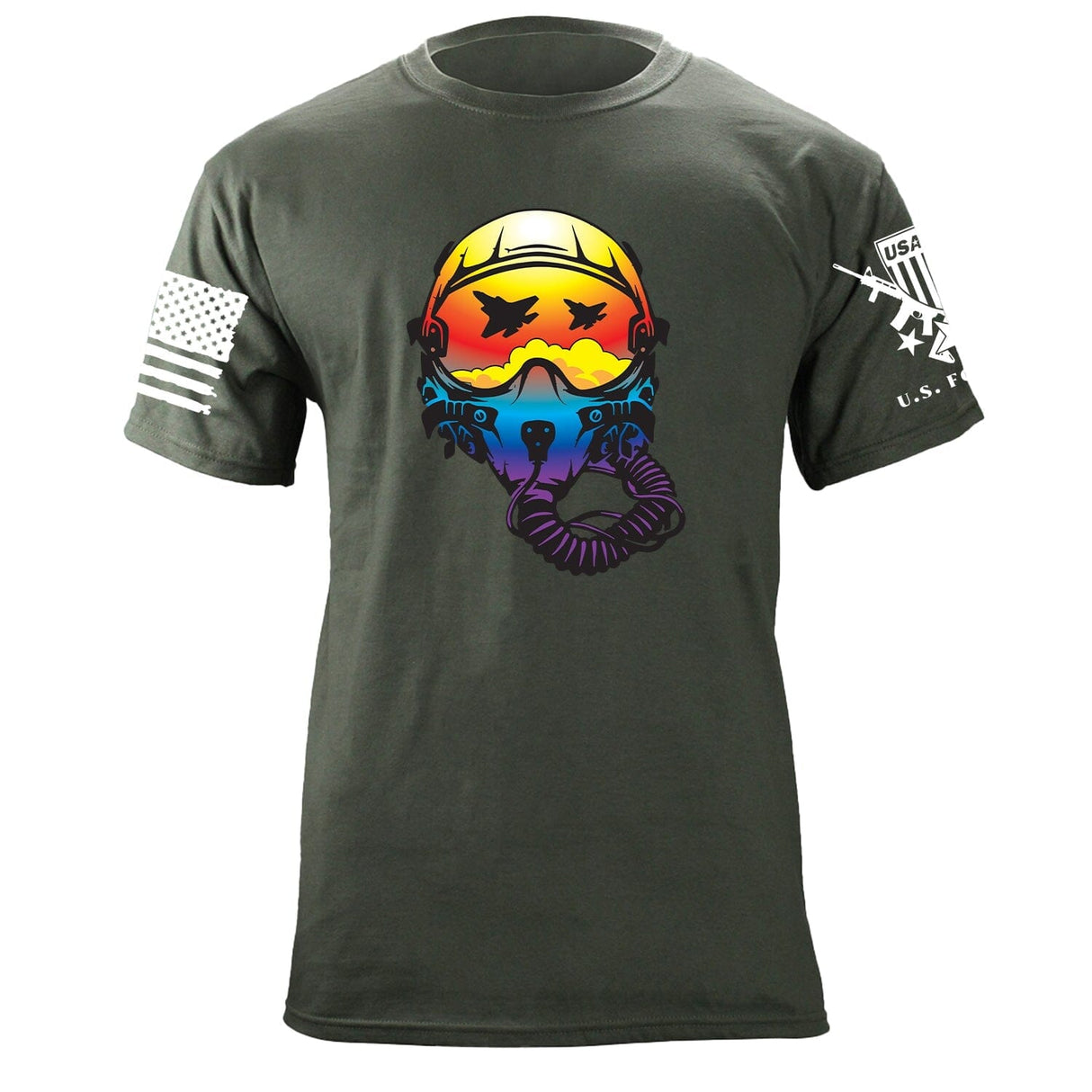 Fighter Helmet Sunset Reflection Graphic T-shirt Shirts 87241-S-MG