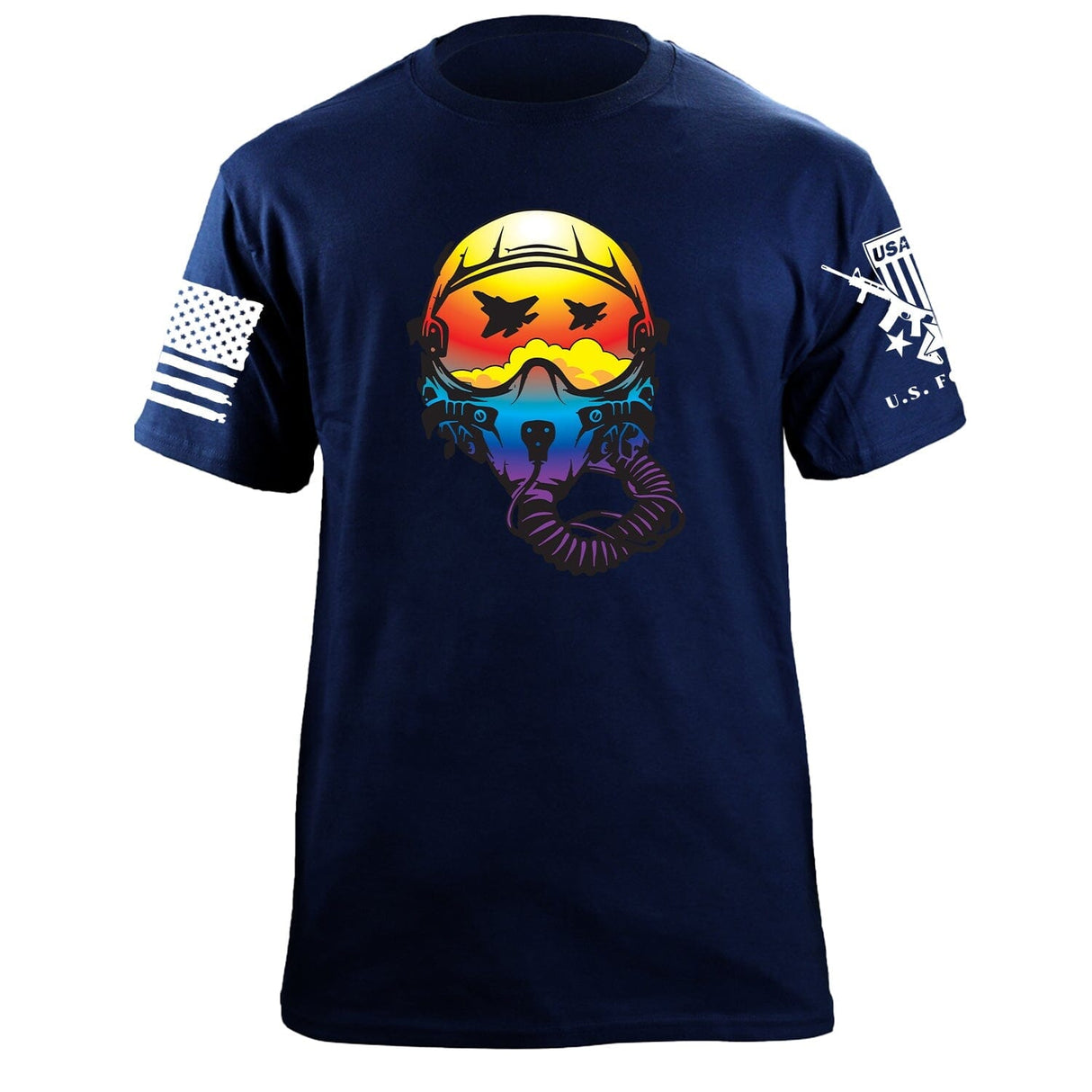 Fighter Helmet Sunset Reflection Graphic T-shirt Shirts 87241-S-NAVY