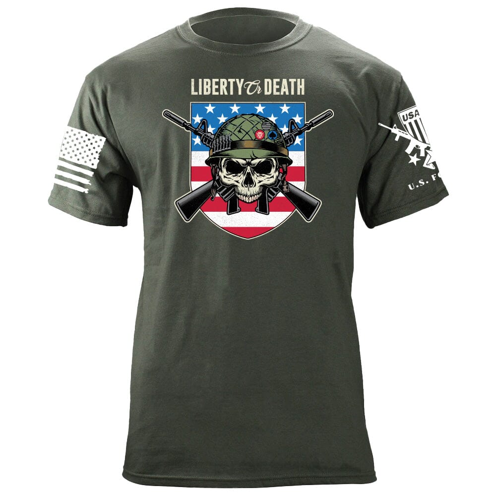 Liberty or Death USA Skull Shield T-Shirt Shirts 87029-S-MG