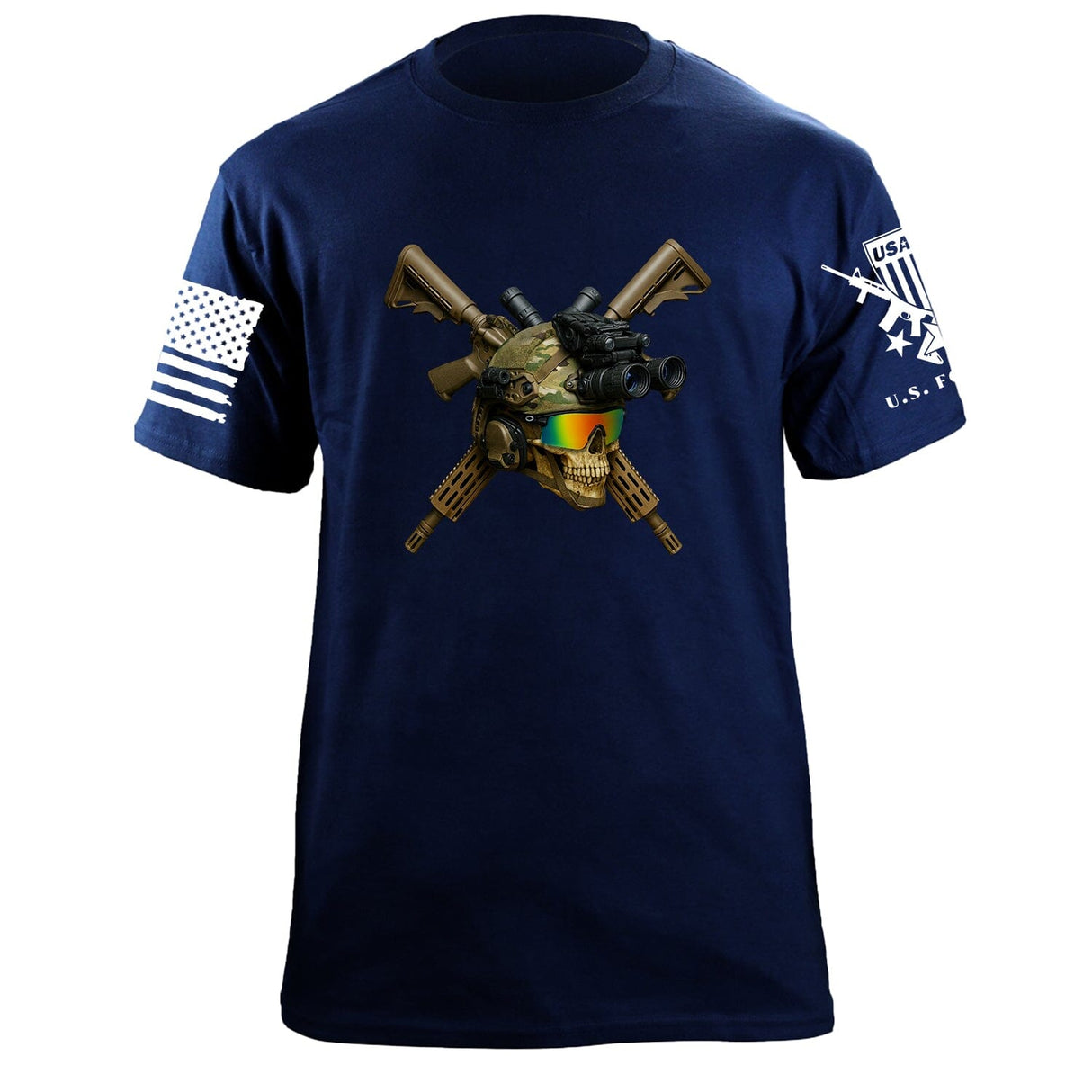 Skull Crossed Guns T-Shirt Shirts 87406-S-NAVY