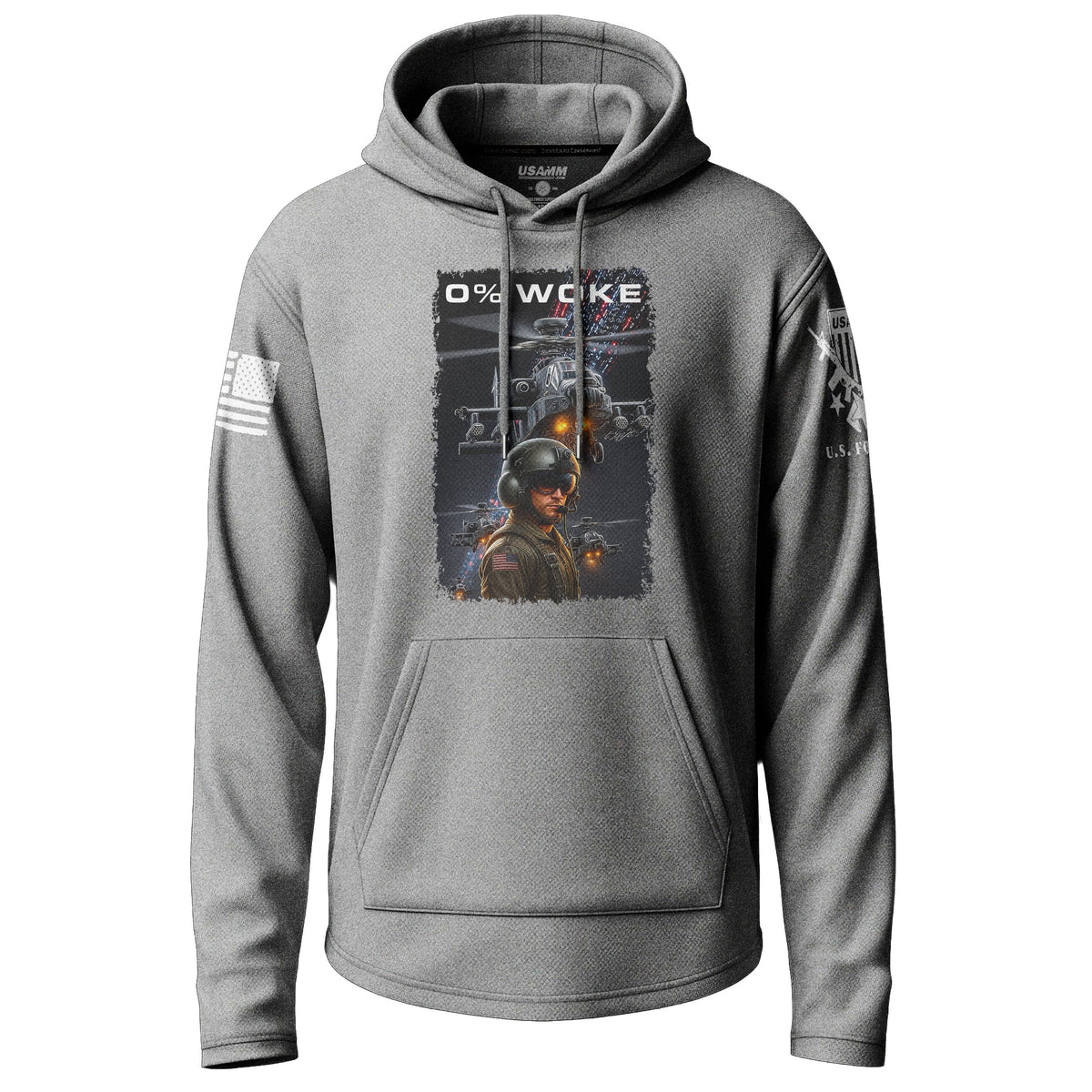 0% Woke Attack Helicopter Pilot Tactical Graphic Lightweight Hoodie Lightweight Hoodie 90004-S-HG-THIN