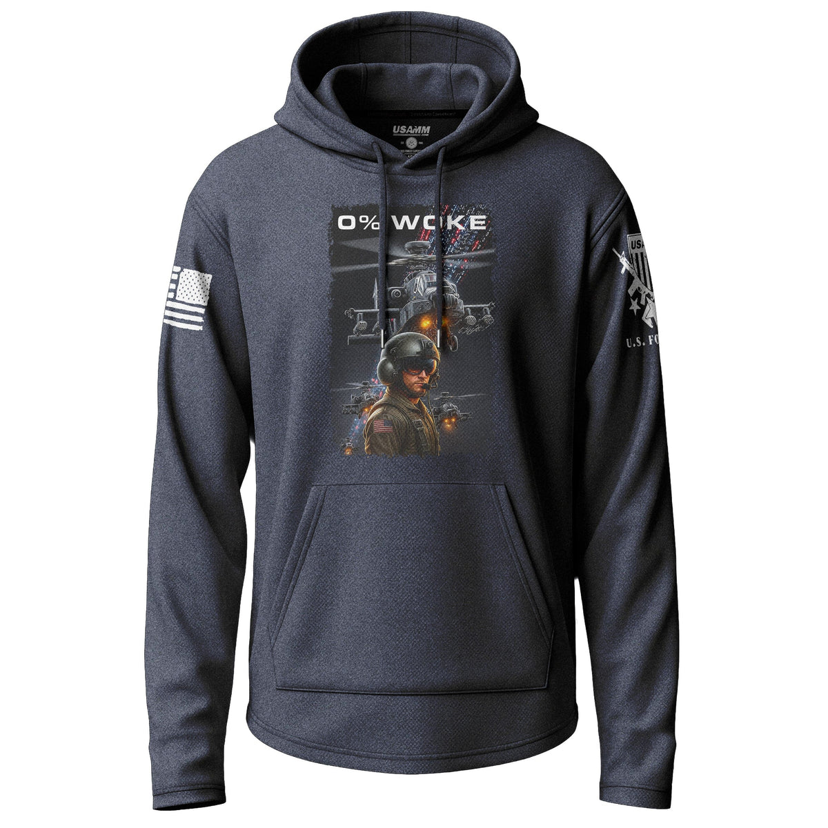 0% Woke Attack Helicopter Pilot Tactical Graphic Lightweight Hoodie Lightweight Hoodie 90004-S-NAVY-THIN