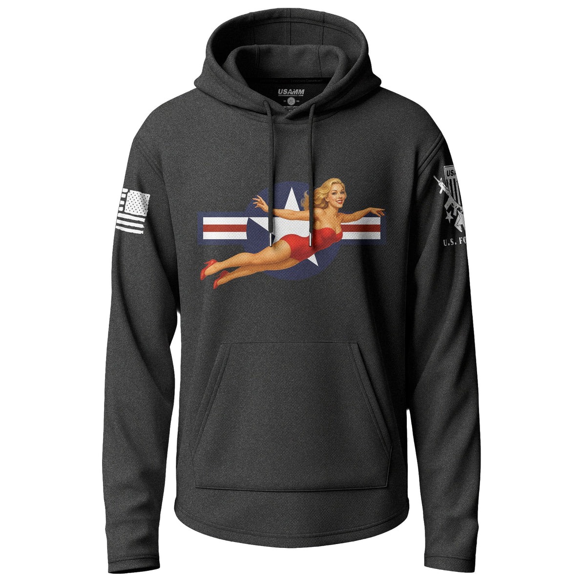 WWII Pin-Up Air Corps Graphic Lightweight Hoodie Lightweight Hoodie 90022-S-BK-THIN
