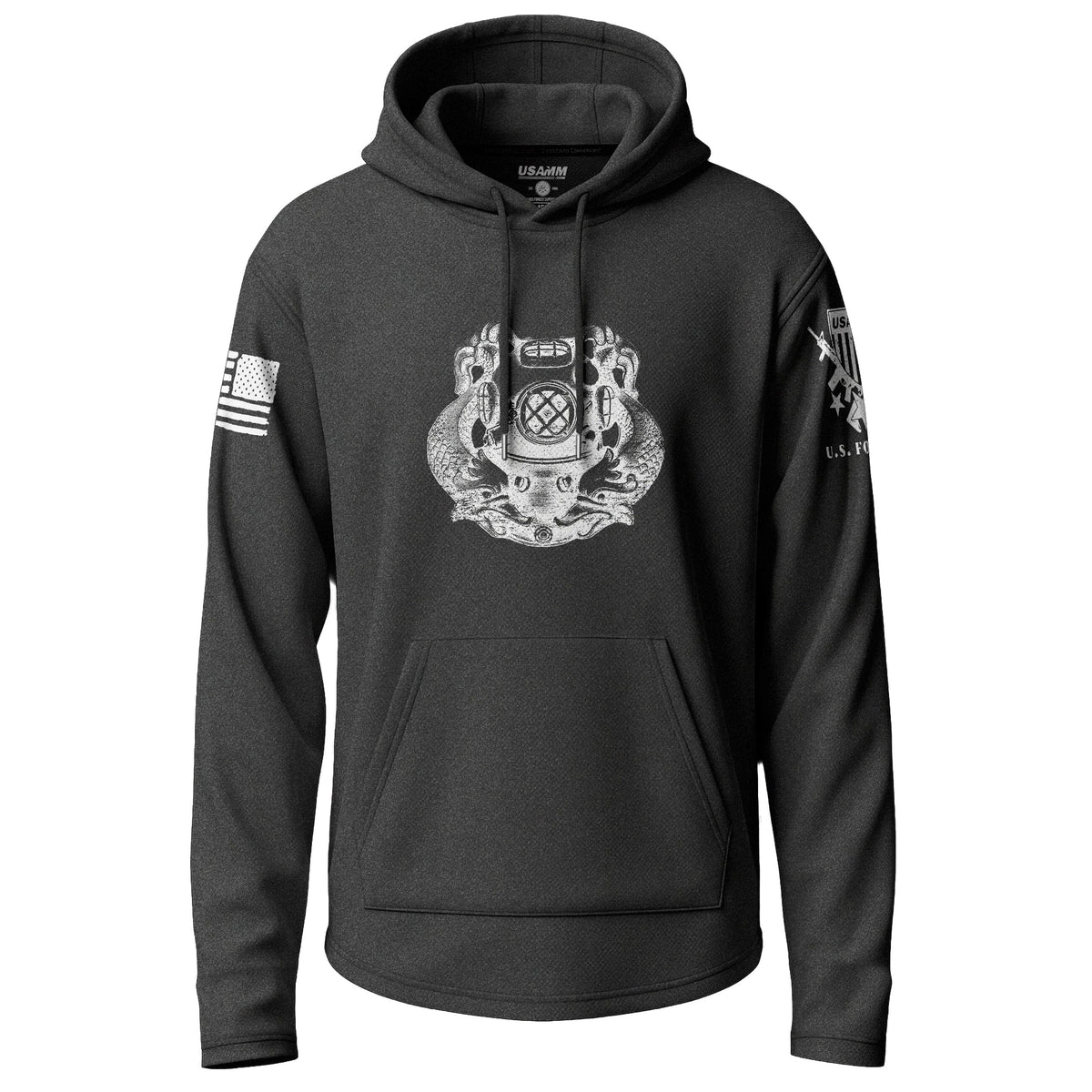 Army Diver First Class Distressed Graphic Lightweight Hoodie Lightweight Hoodie 90128-S-BK-THIN