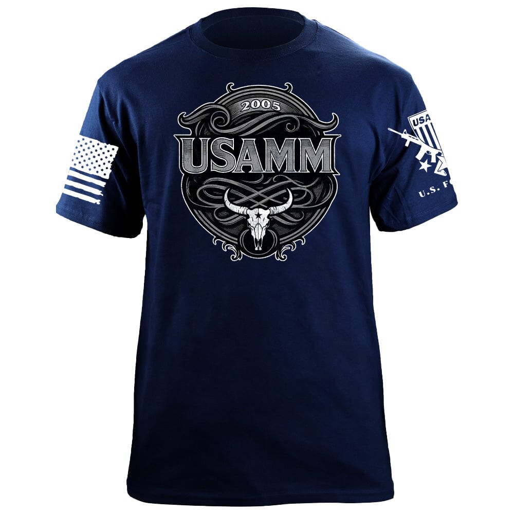 USAMM Black & White Longhorn Skull T-Shirt Shirts 86353-S-NAVY