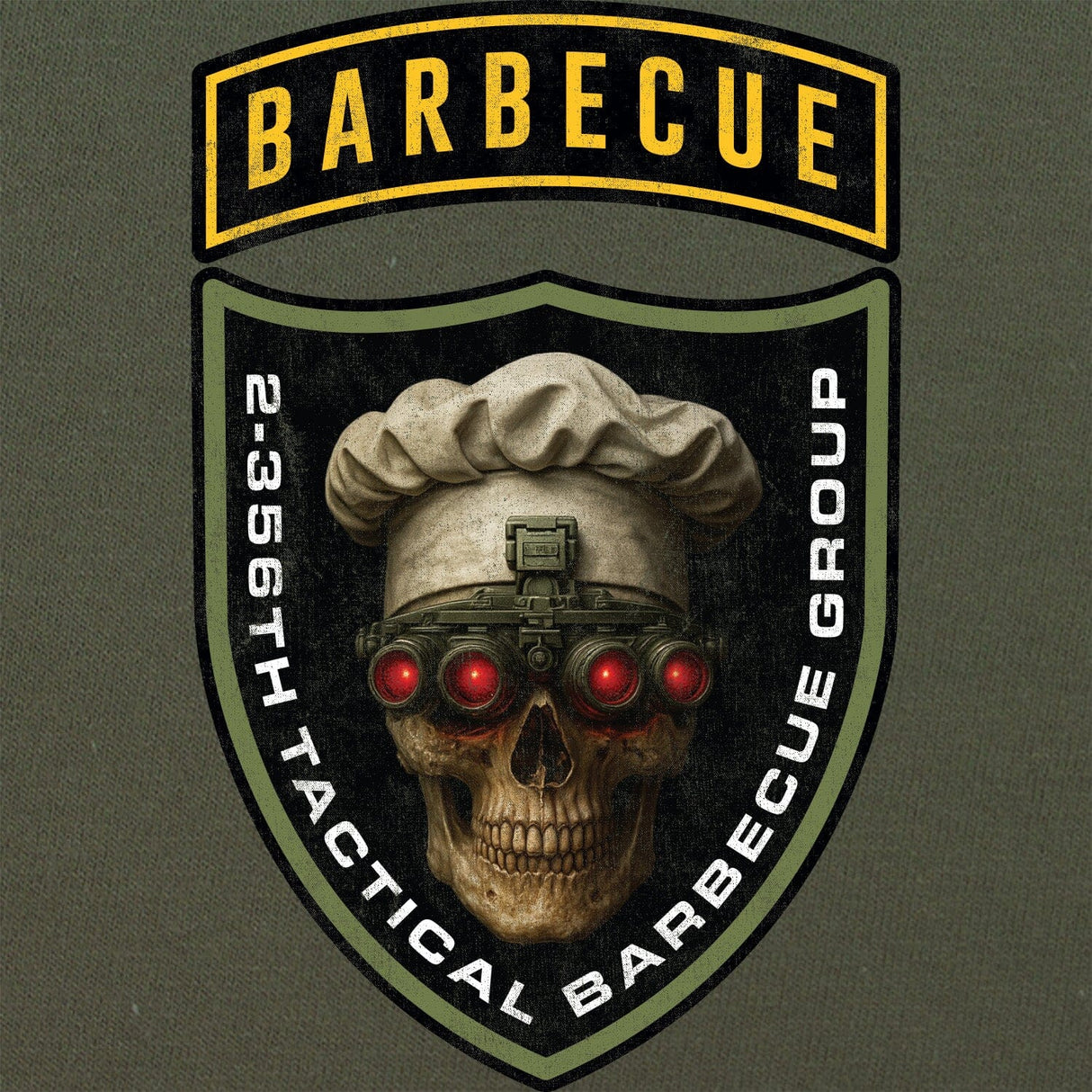 2-356th Tactical Barbecue Group T-Shirt - Green & Yellow Shirts