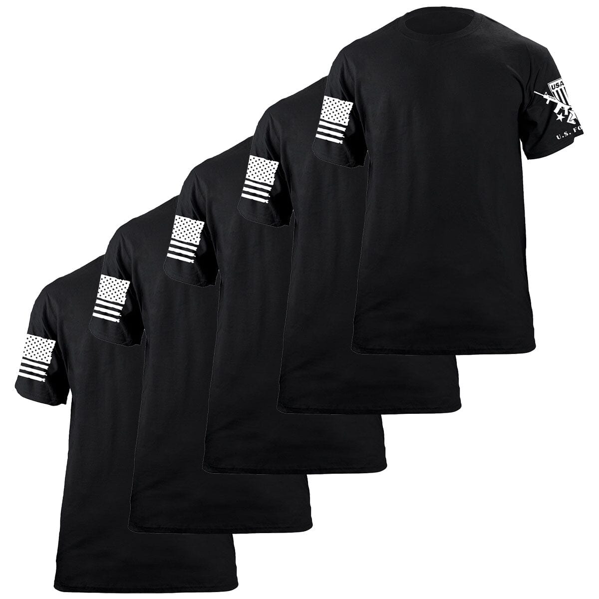 USAMM 5-Pack Blank T-Shirts in Black with Flag Sleeve Detail