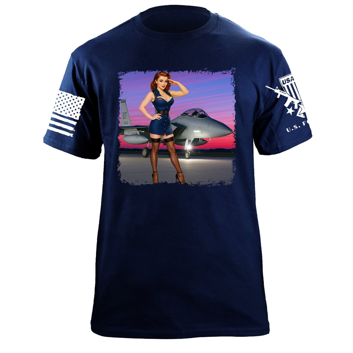 F15 Pinup Girl T-Shirt Shirts 87347-S-NAVY