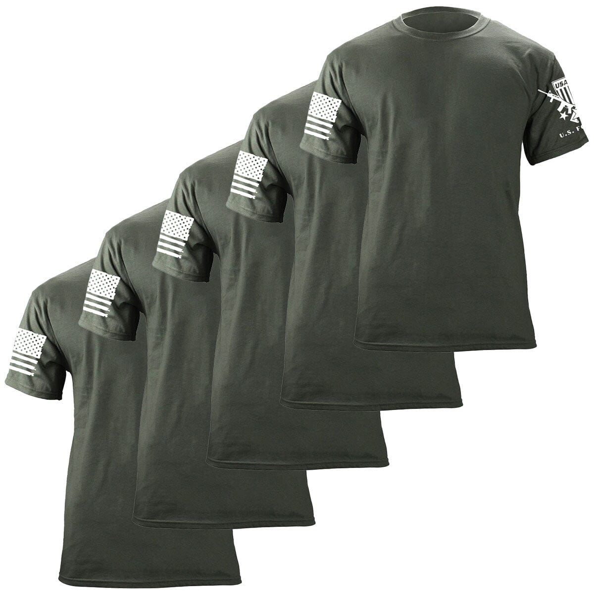 USAMM 5-Pack Blank T-Shirts in Green with Flag Sleeve Detail