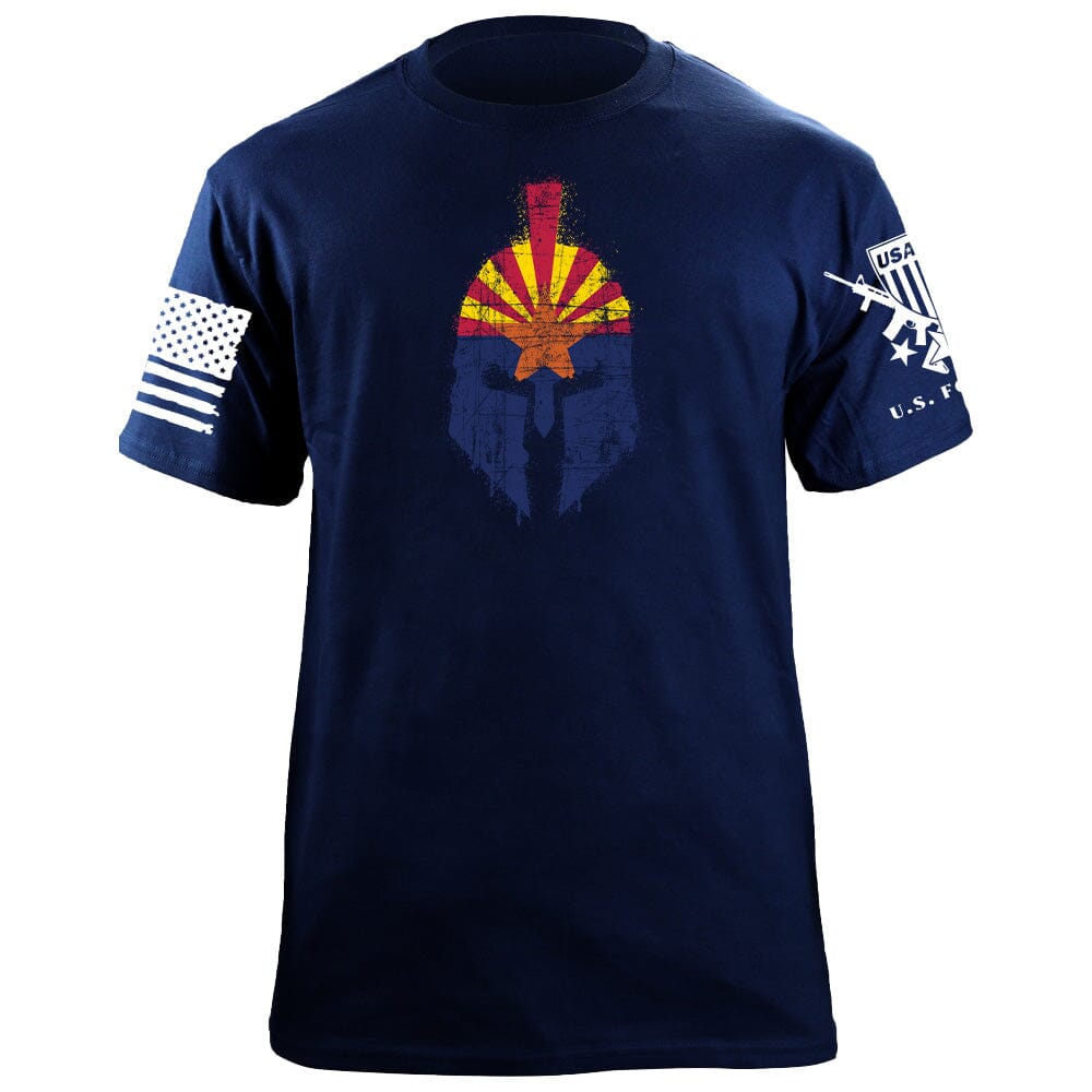 Spartan Helmet Arizona Flag Distressed T-Shirt Shirts 87086-S-NAVY
