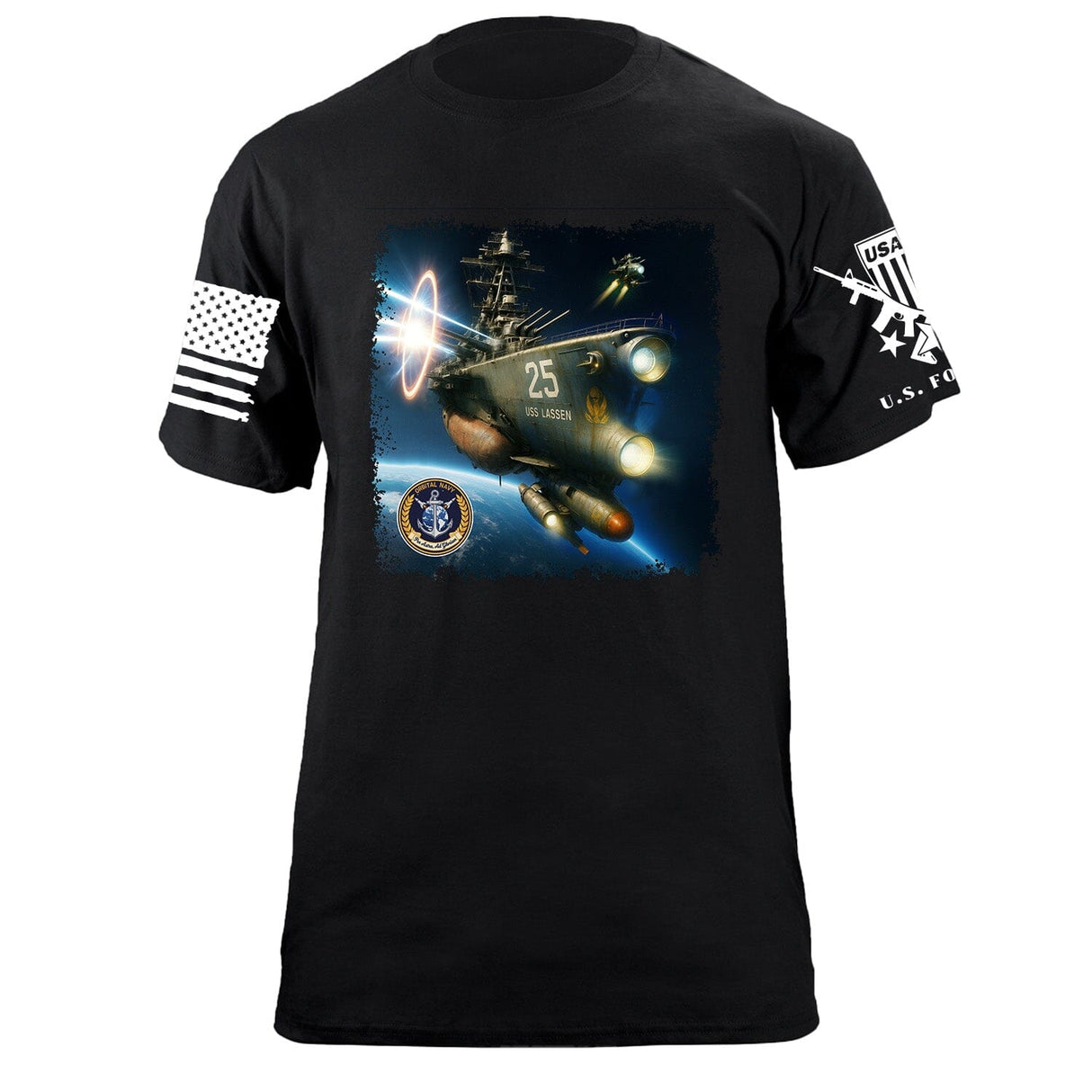 USS Lassen Orbital T-Shirt Shirts 87410-S-BK