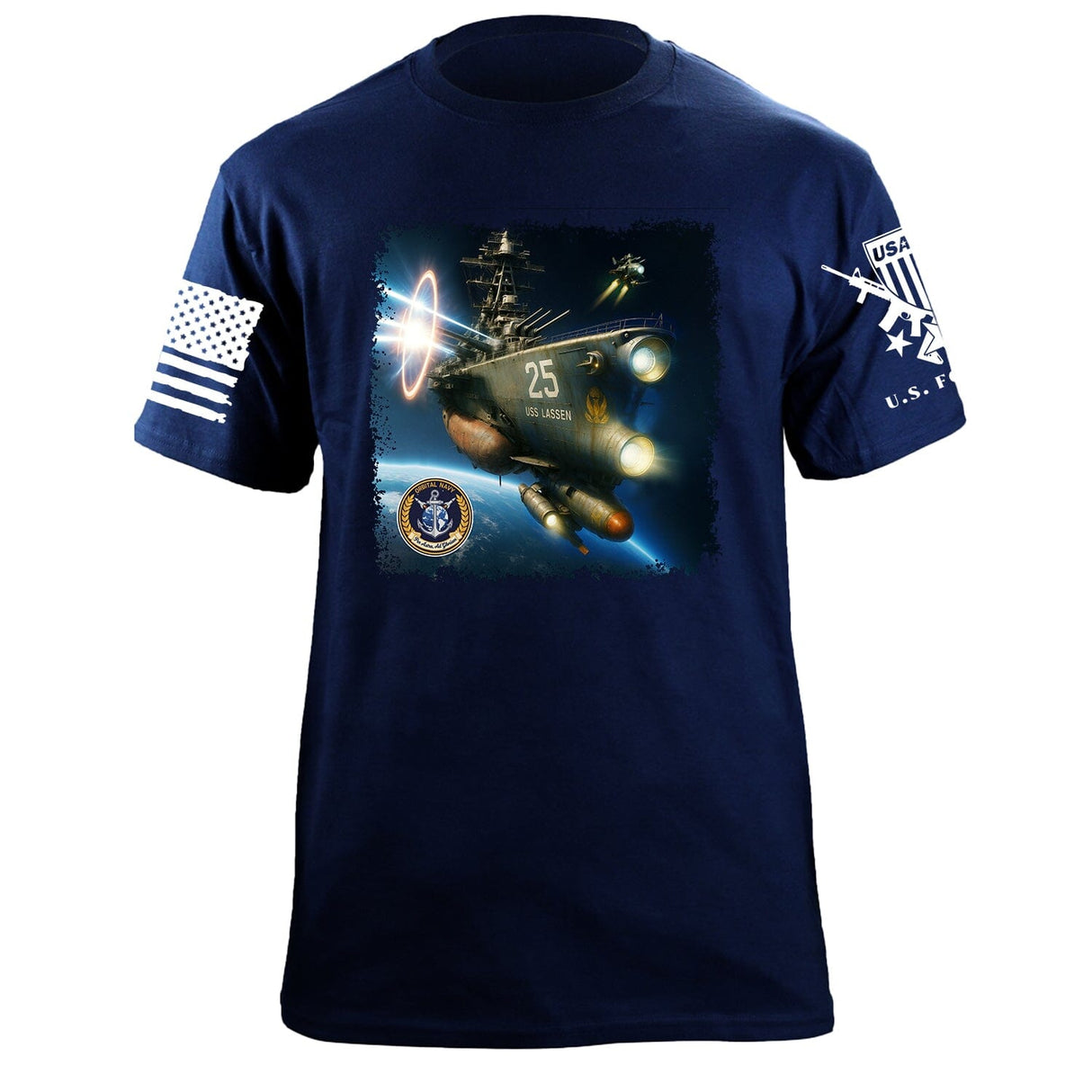 USS Lassen Orbital T-Shirt Shirts 87410-S-NAVY