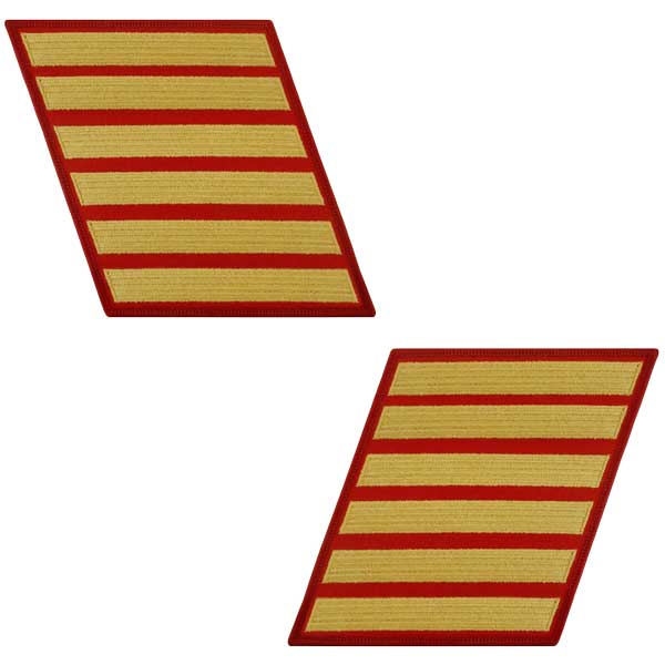Marine Corps Gold-on-Red Service Stripes - Male Size - Sold in Pairs (Opposites) Patches and Service Stripes 69905