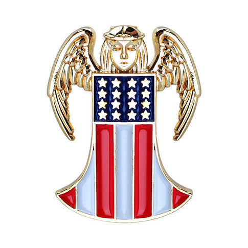 Patriotic Angel with American Flag Lapel Pin 1