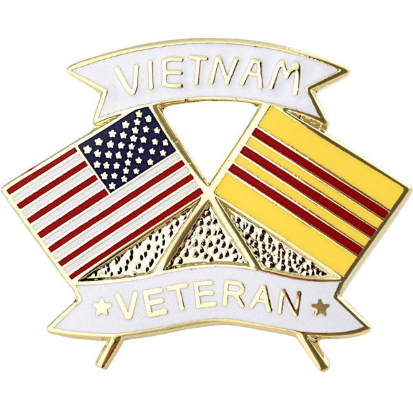 American and Vietnam Veteran Crossed Flags 1 1/8" Lapel Pin Pins