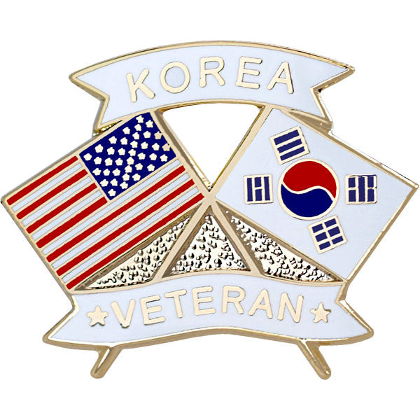 American and Korea Veteran Crossed Flags 1 1/8" Lapel Pin Pins