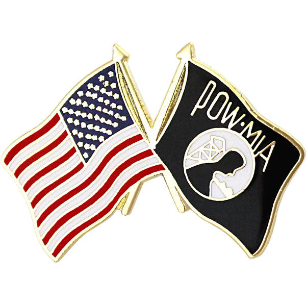 American and POW/MIA Crossed Flags 1" Lapel Pin Pins