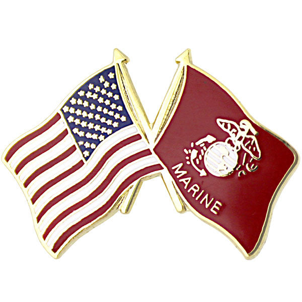 American and Marine Corps Crossed Flags 1" Lapel Pin Pins