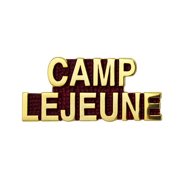 Marine Corps Camp Lejeune Gold on Red 1 1/4" Lapel Pin Pins