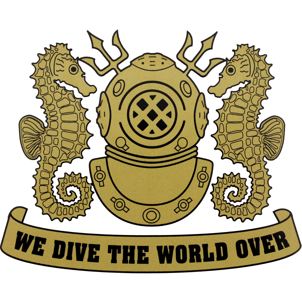 We Dive The World Over (Gold) Clear Decal Stickers and Decals BP-0180