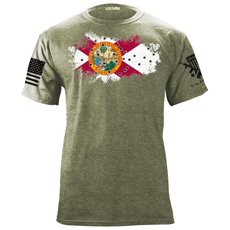 Bullet Hole Florida Flag Ripped T-Shirt Shirts YFS.7.022.1.MGT.1