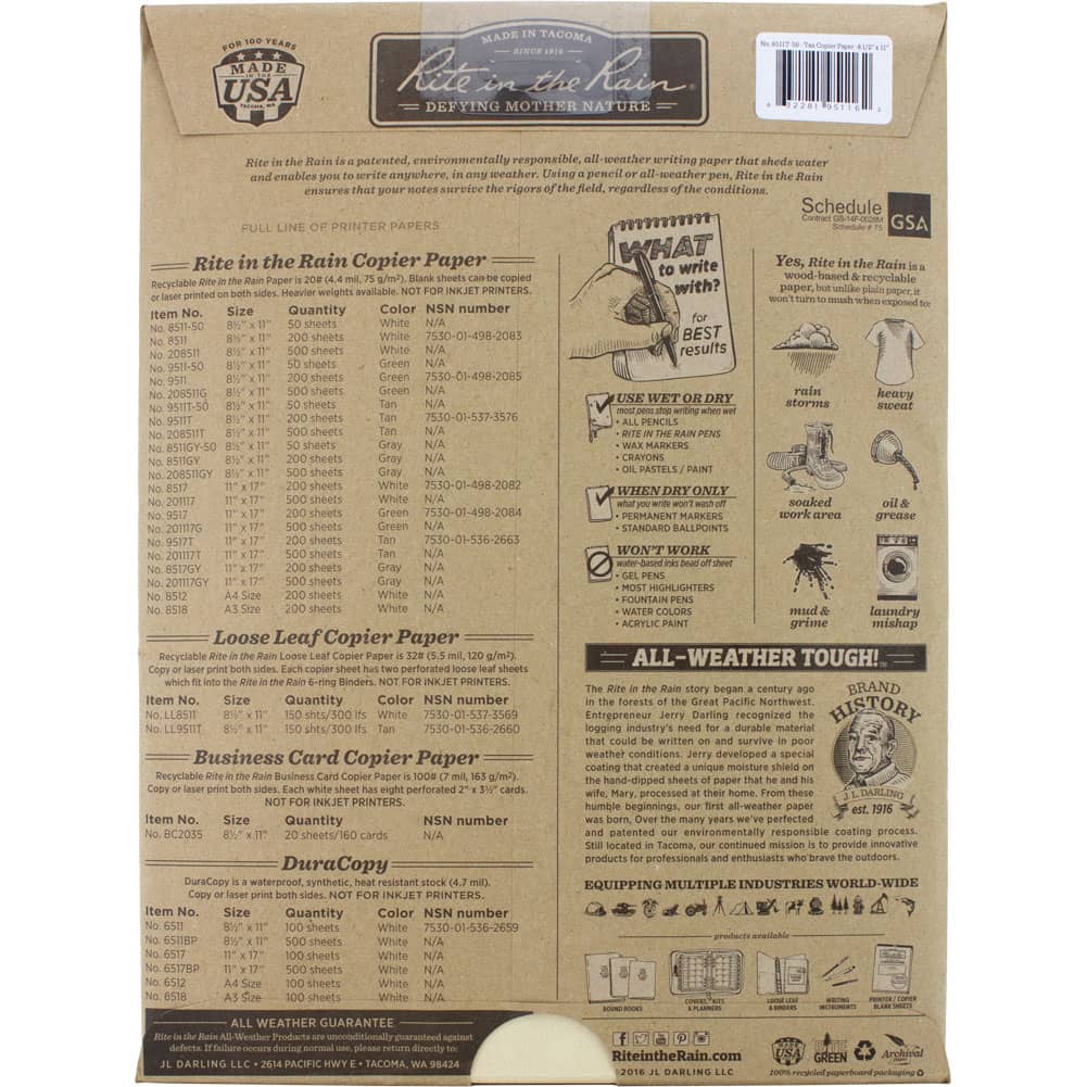 Rite in the Rain Copier Paper Coyote Brown - 50 Sheet Pack Firearms Accessories