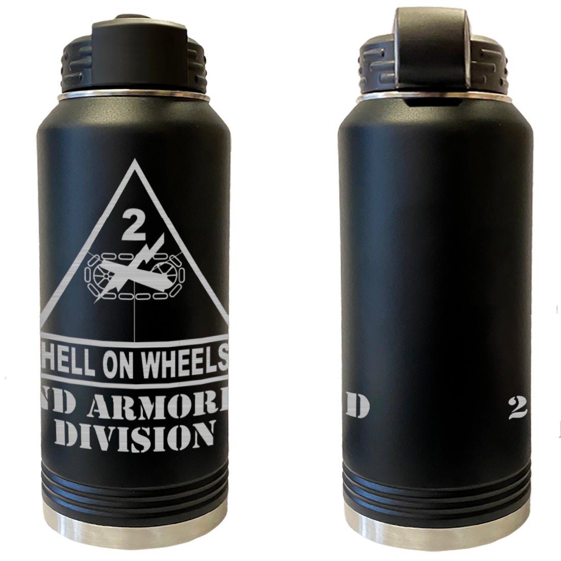 2nd Armored Division Laser Engraved Vacuum Sealed Water Bottles 32oz Water Bottles LEWB.0074.B
