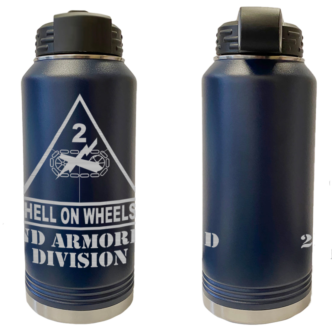 2nd Armored Division Laser Engraved Vacuum Sealed Water Bottles 32oz Water Bottles LEWB.0074.N