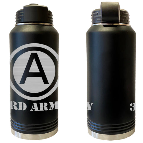3rd Army Central Laser Engraved Vacuum Sealed Water Bottles 32oz
