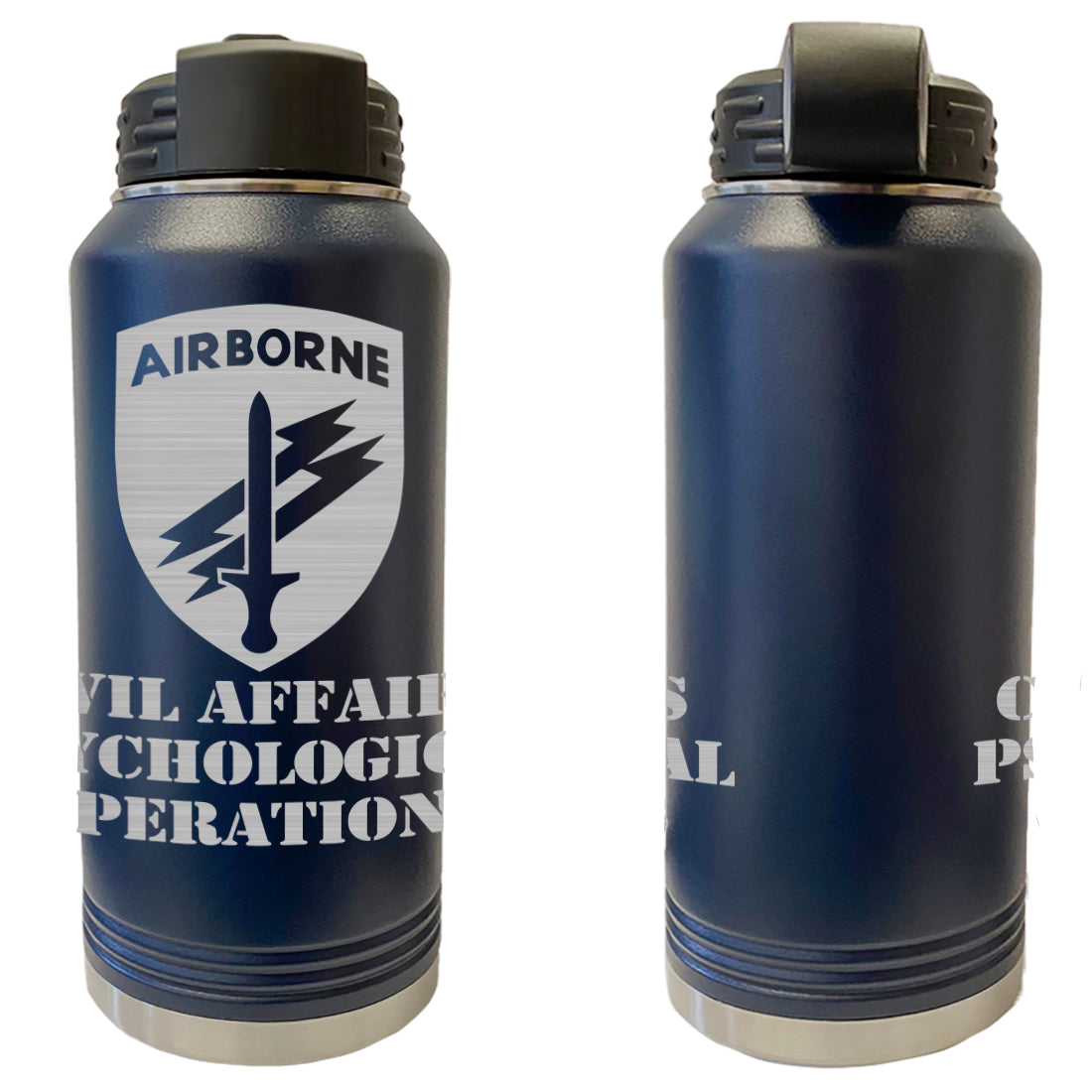 Army Civil Affairs Psychological Operations Laser Engraved Vacuum Sealed Water Bottles 32oz Water Bottles LEWB.0118.N