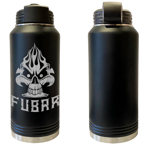 FUBAR Fiery Skull Ace Laser Engraved Vacuum Sealed Water Bottles 32oz