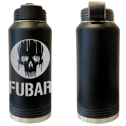 Melting Skull FUBAR Laser Engraved Vacuum Sealed Water Bottles 32oz