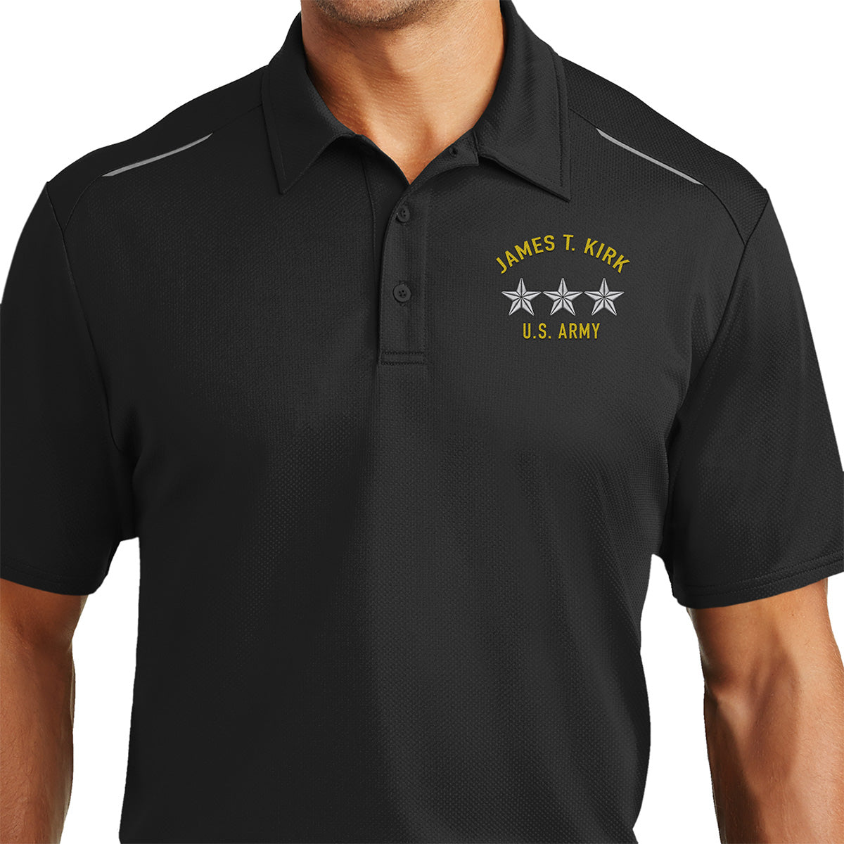 Army General Rank Custom Performance Golf Polo Shirts Small.Black.3Star