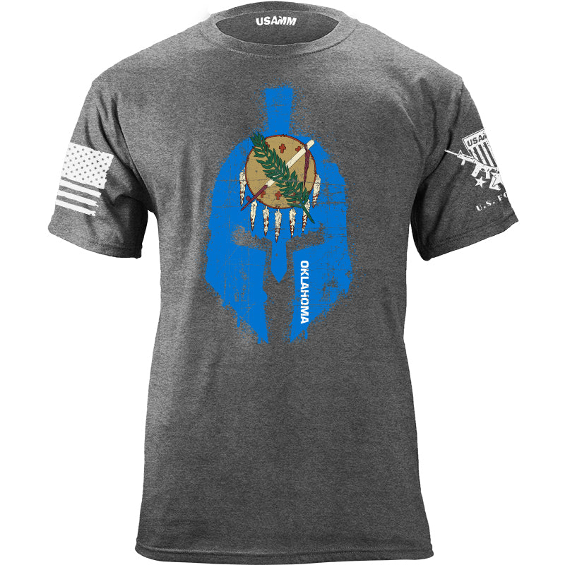Spartan Helmet Oklahoma Flag Distressed T-Shirt Shirts YFS.7.011.1.HGT.1