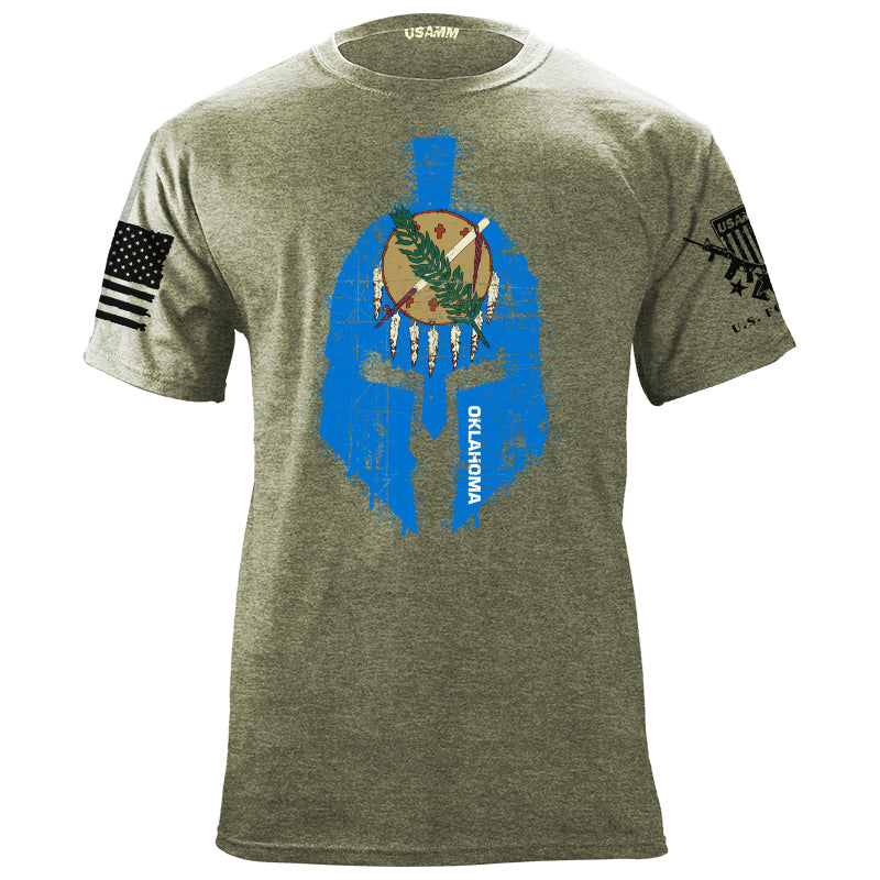 Spartan Helmet Oklahoma Flag Distressed T-Shirt Shirts YFS.7.011.1.MGT.1