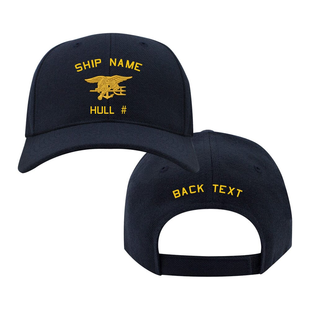 NCB US Navy Custom Ship Caps - Navy Blue SEAL-TRIDENT-GOLD