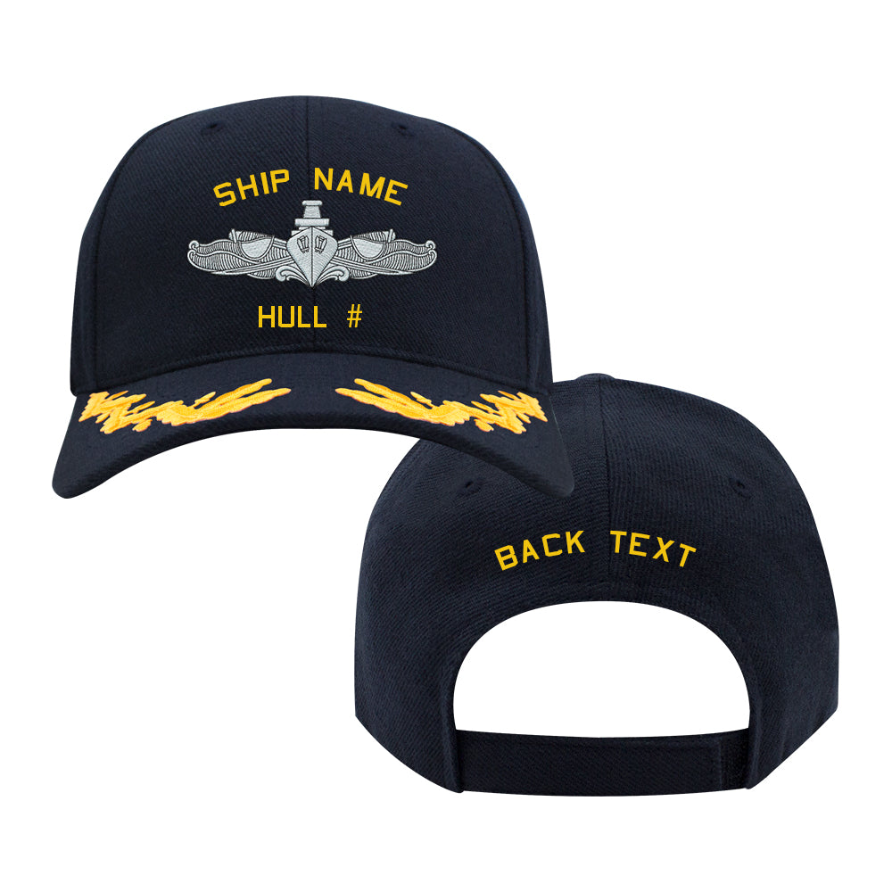 U.S. Navy Custom Ship Cap - Captain Scrambled Eggs -Navy Enlisted Surface Warfare Insignia Hats and Caps