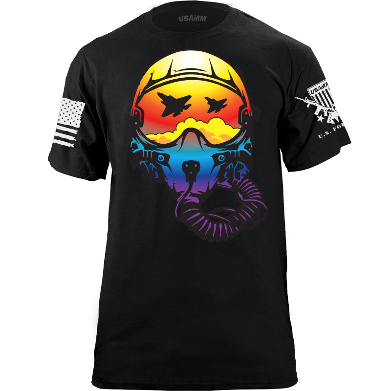 Fighter Helmet Sunset Reflection Graphic T-shirt Shirts