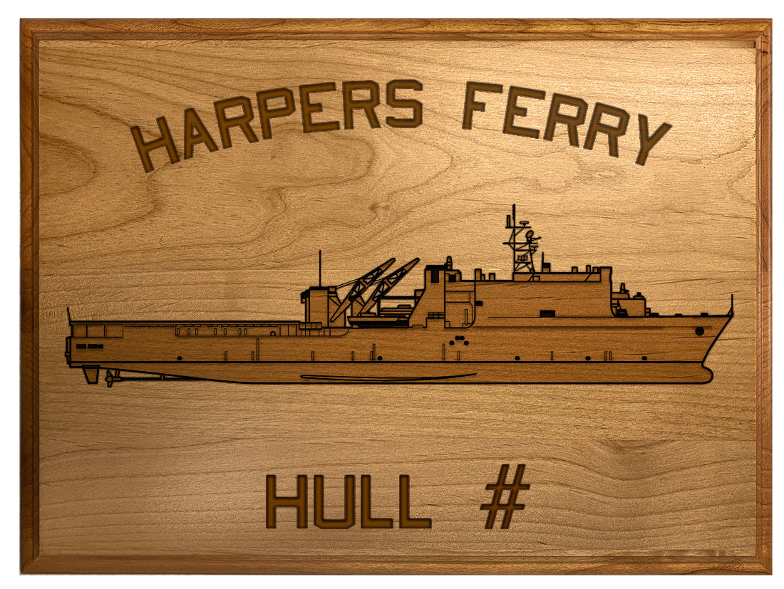 U.S. Navy Custom Ship 3D Laser Engraved Plaque Shadow Boxes, Display Cases, and Presentation Cases np.Harpers.Ferry